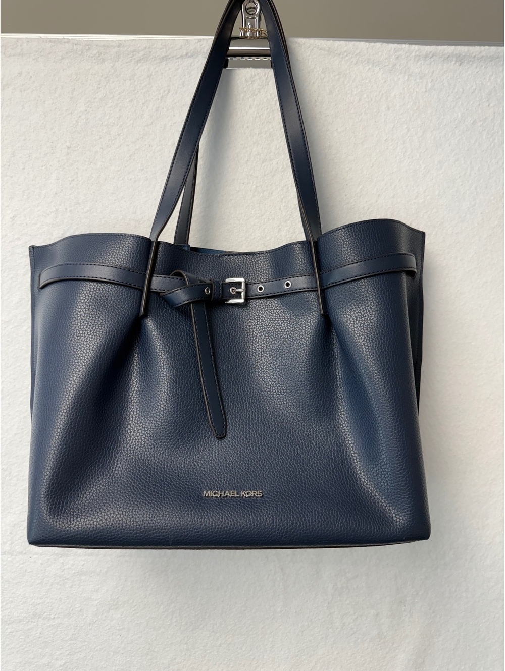 Michael Kors Navy Blue Leather Tote Bag with Interior Pouch